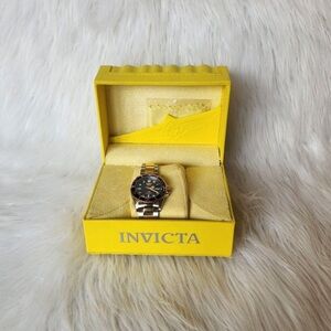 Invicta Black and Gold Timepiece in Yellow Box